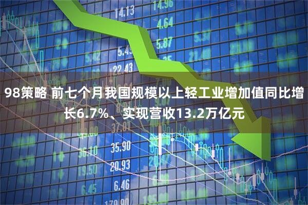 98策略 前七个月我国规模以上轻工业增加值同比增长6.7%、实现营收13.2万亿元